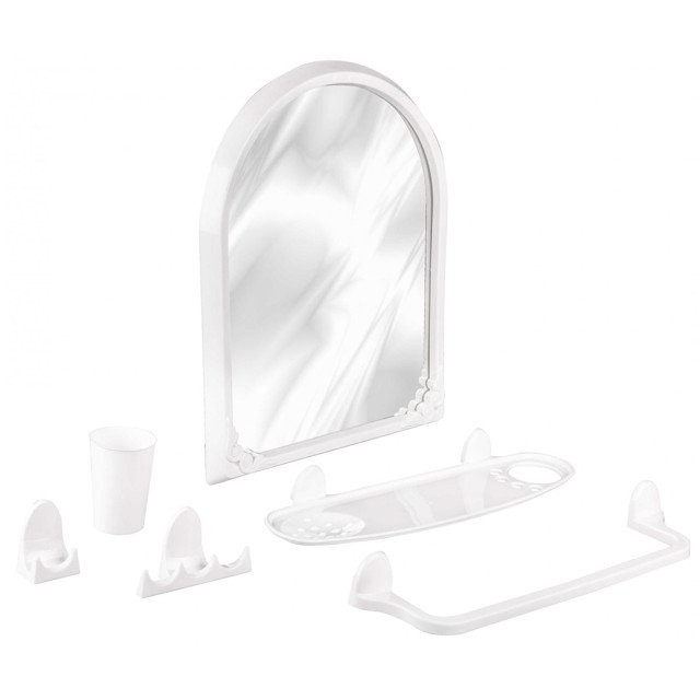 зеркало для ванной Аква 50х38см с набором полка держатель крючки стакан пластик