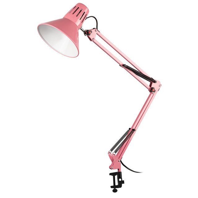 лампа настольная ЭРА на струбцине E27 40Вт розовая